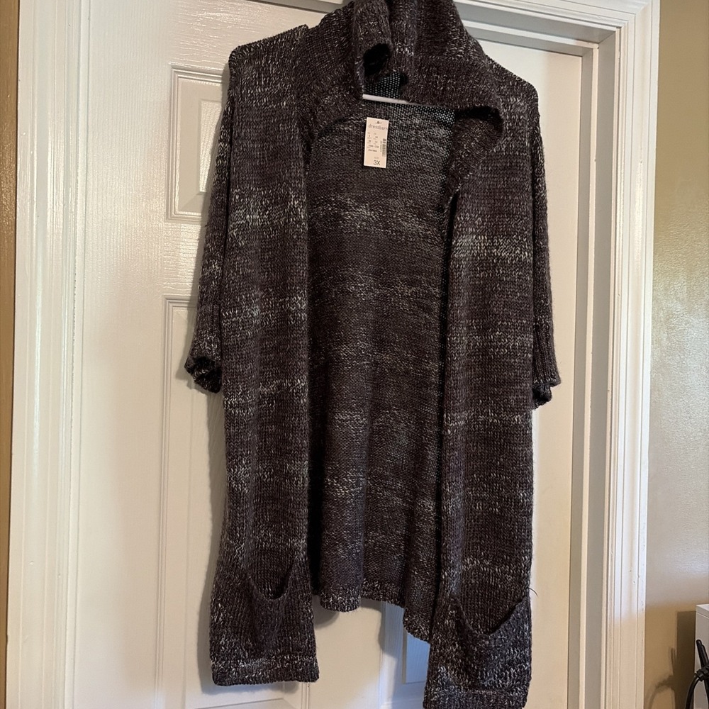 NWT ~ Dress Barn Knit Cardigan W/Pockets Multi-Color Long Sz 22/24 Short Sleeve
